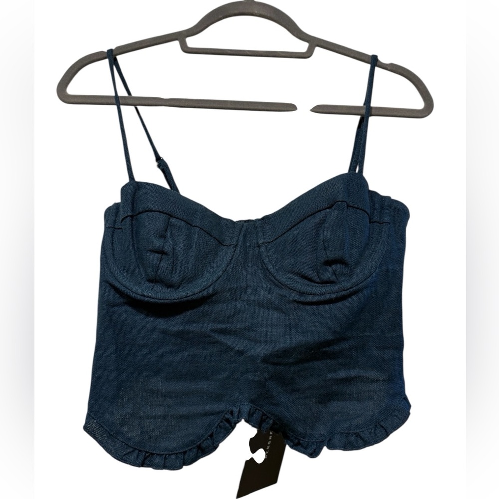 Bershka Navy Ruffle Hem Crop Top
